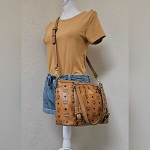 MCM Cognac Small Two Way Handle Shoulder Tote Bag AUTHENTIC